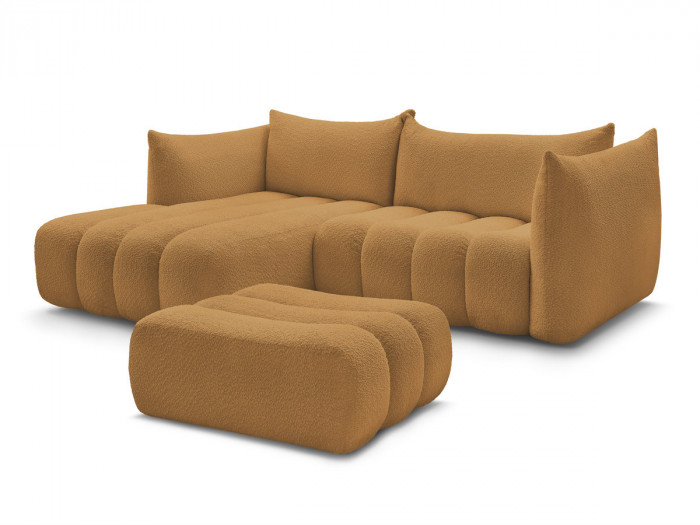 Canapé d'angle fixe AZRA tissu bouclette avec pouf