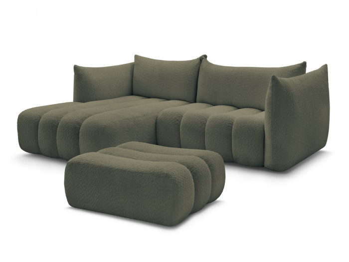 Canapé d'angle fixe AZRA tissu bouclette avec pouf