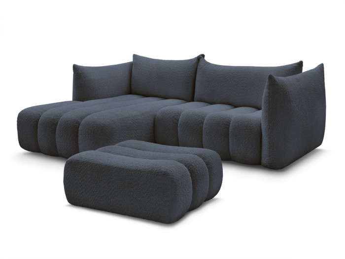 Canapé d'angle fixe AZRA tissu bouclette avec pouf