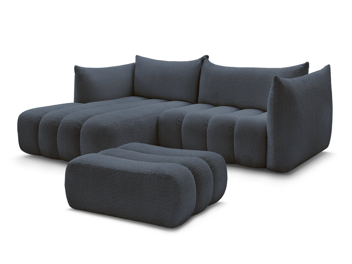 Canapé d'angle fixe AZRA tissu bouclette avec pouf