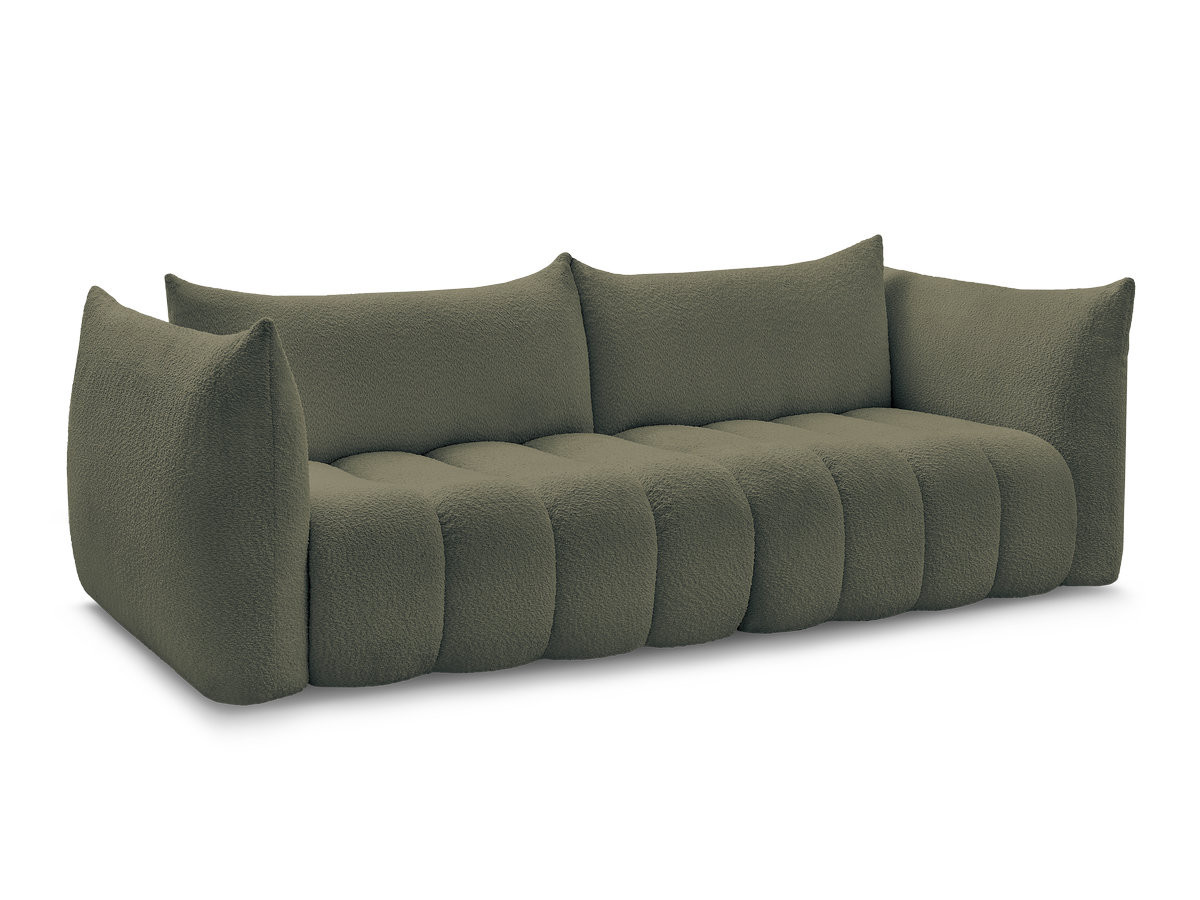 canapé droit fixe 4 places azra tissu bouclette de couleur vert