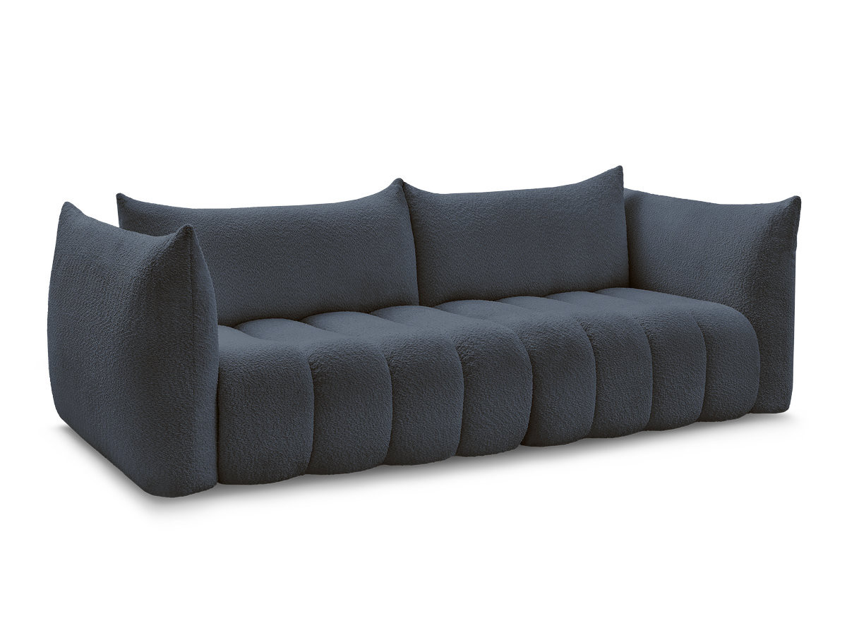 canapé droit fixe 4 places azra tissu bouclette de couleur bleu foncé