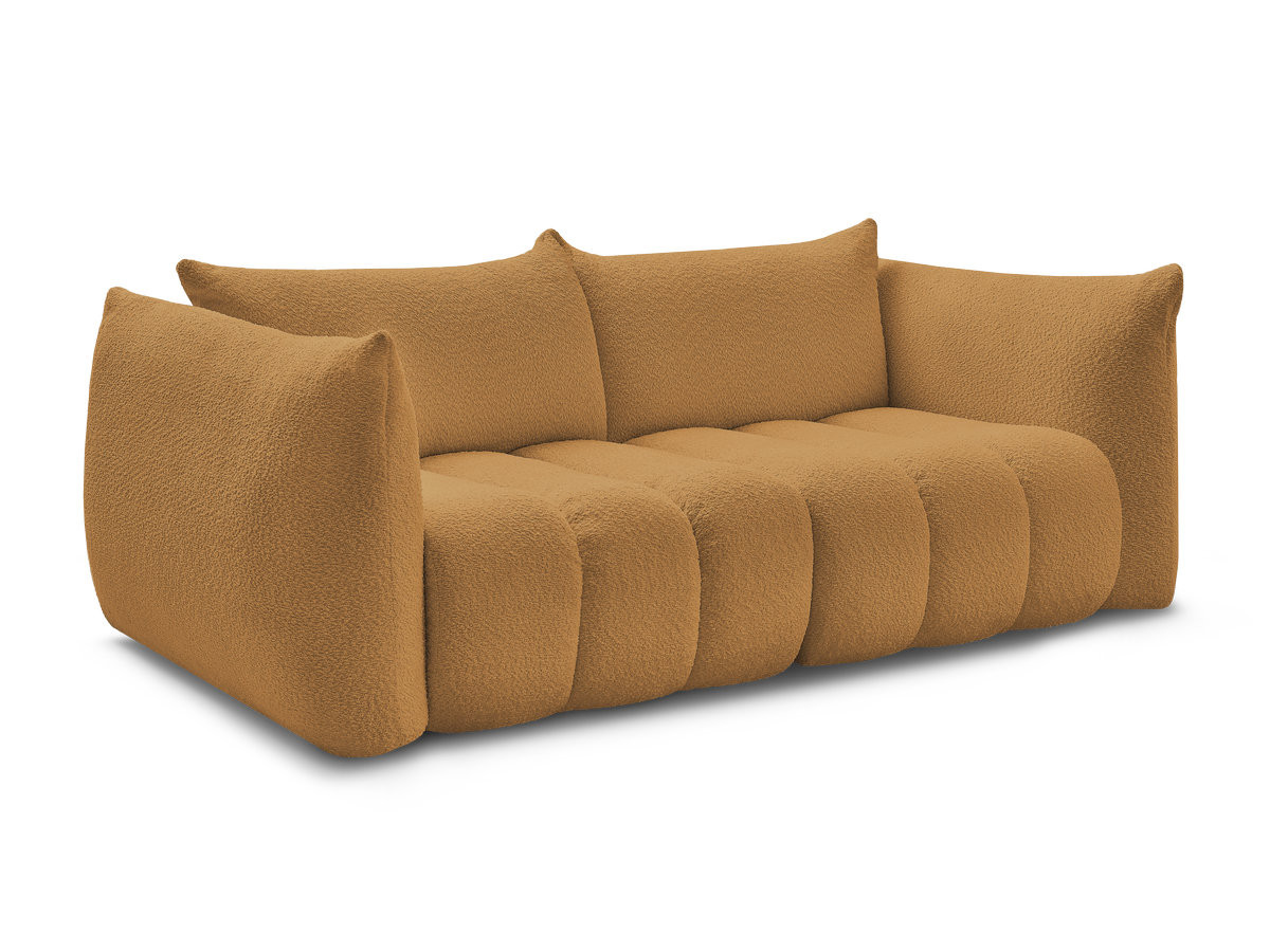 canapé droit fixe 3 places azra tissu bouclette de couleur jaune