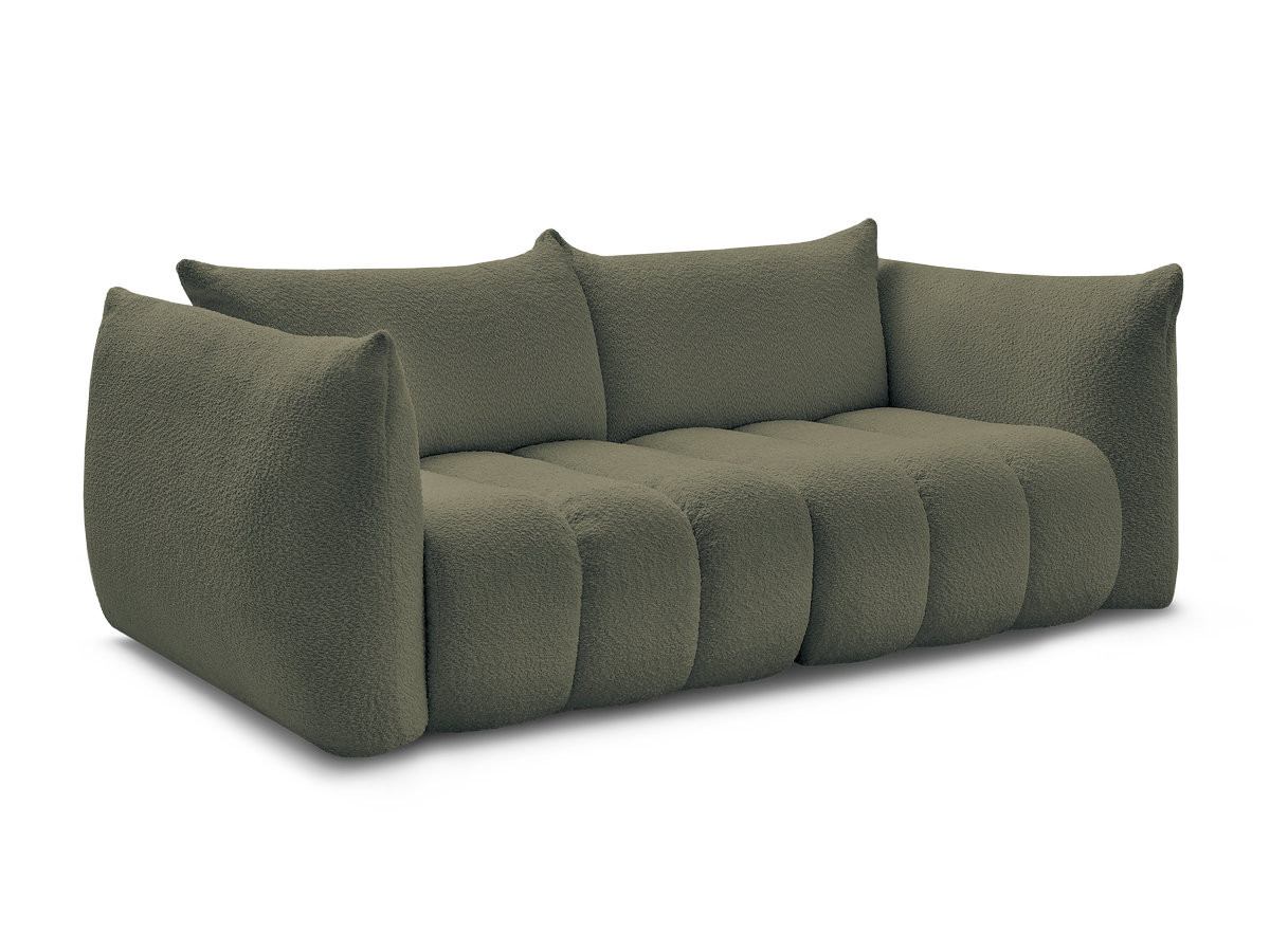 canapé droit fixe 3 places azra tissu bouclette de couleur vert