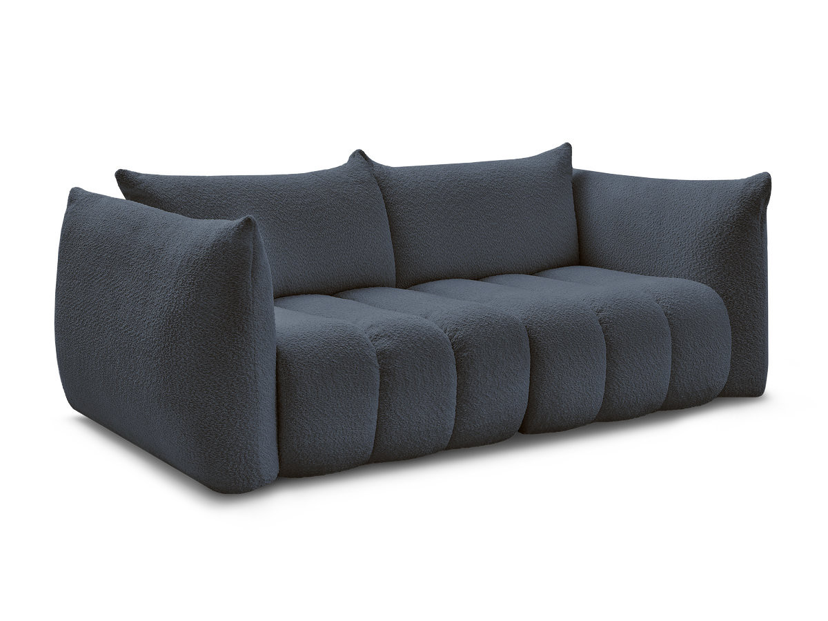 canapé droit fixe 3 places azra tissu bouclette de couleur bleu foncé