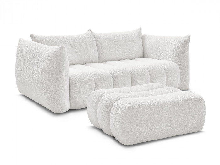 Canapé droit fixe 3 places AZRA tissu bouclette avec pouf