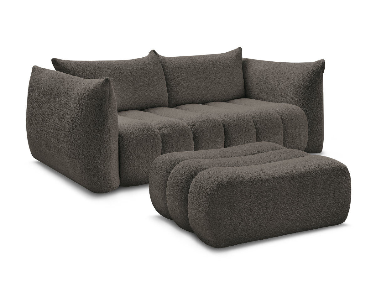 canapé droit fixe 3 places azra tissu bouclette avec pouf de couleur marron