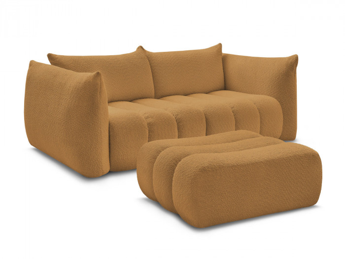 Canapé droit fixe 3 places AZRA tissu bouclette avec pouf