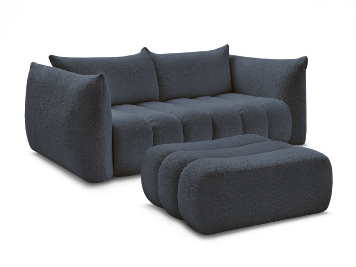 Canapé droit fixe 3 places AZRA tissu bouclette avec pouf