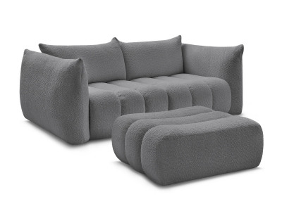 Canapé droit fixe 3 places AZRA tissu bouclette avec pouf