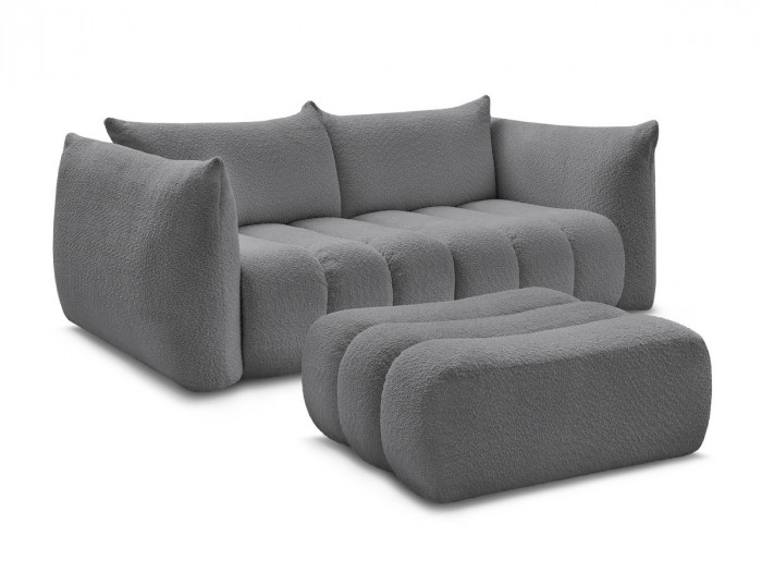 Canapé droit fixe 3 places AZRA tissu bouclette avec pouf