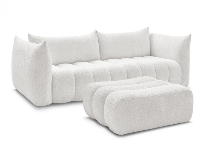 Canapé droit fixe 4 places AZRA tissu bouclette avec pouf