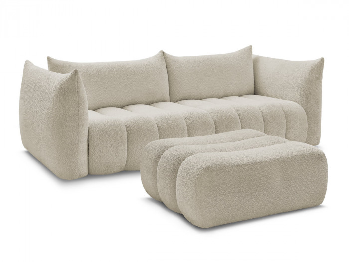 Canapé droit fixe 4 places AZRA tissu bouclette avec pouf