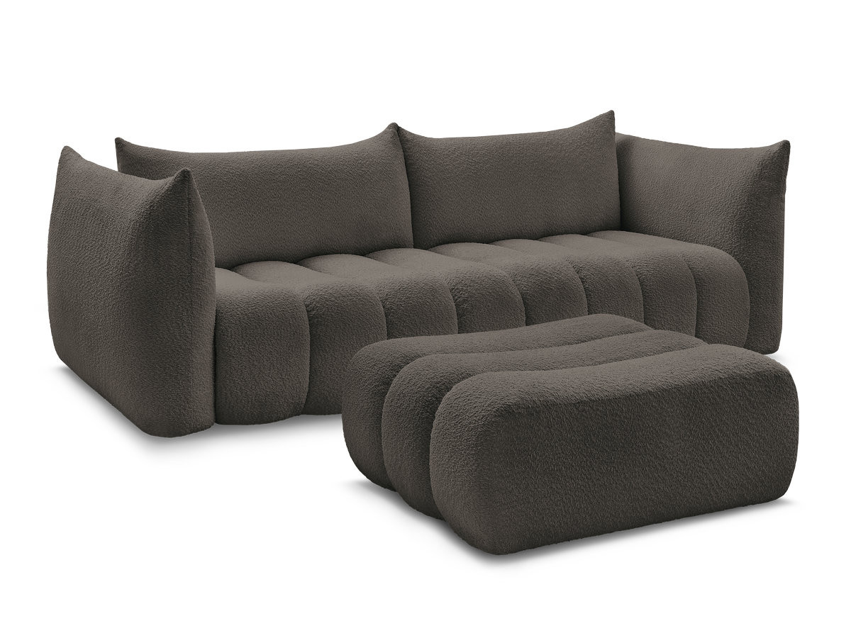 canapé droit fixe 4 places azra tissu bouclette avec pouf de couleur marron