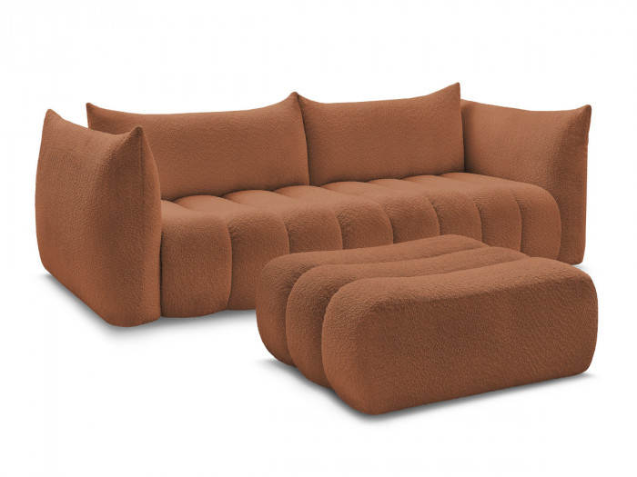 Canapé droit fixe 4 places AZRA tissu bouclette avec pouf