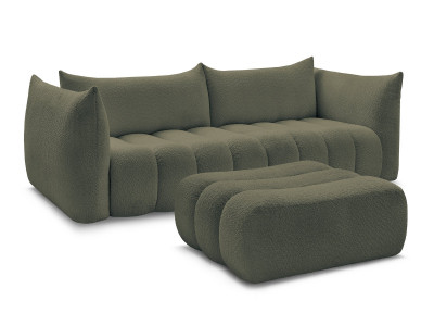 Canapé droit fixe 4 places AZRA tissu bouclette avec pouf