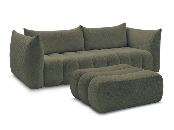 Canapé droit fixe 4 places AZRA tissu bouclette avec pouf