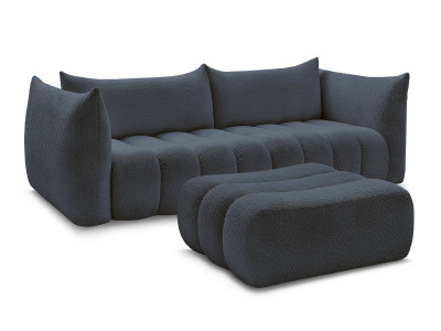 Canapé droit fixe 4 places AZRA tissu bouclette avec pouf