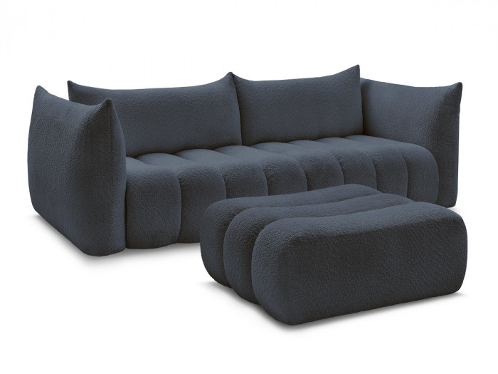 Canapé droit fixe 4 places AZRA tissu bouclette avec pouf