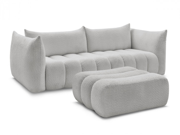 Canapé droit fixe 4 places AZRA tissu bouclette avec pouf