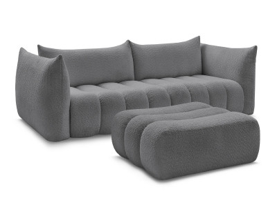 Canapé droit fixe 4 places AZRA tissu bouclette avec pouf