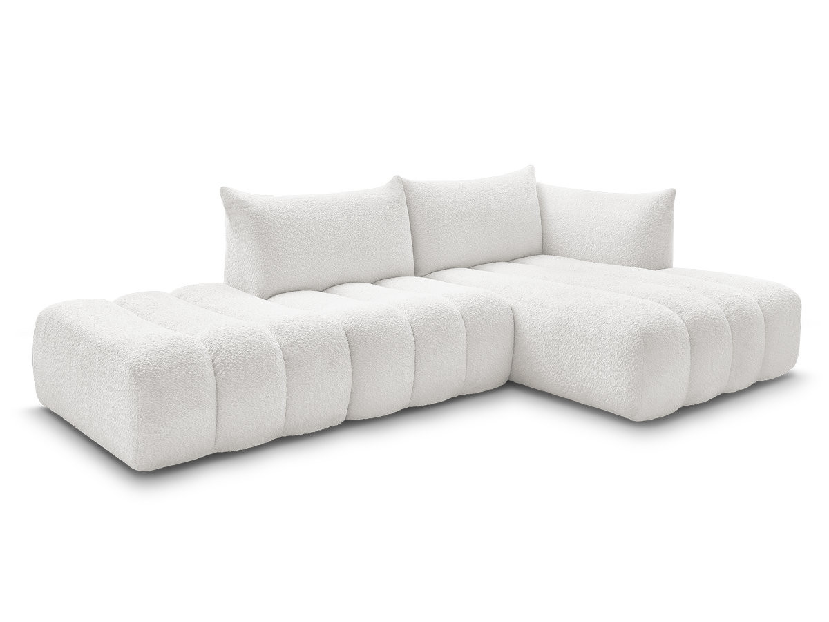canapé d'angle fixe modulable azra tissu bouclette de couleur blanc