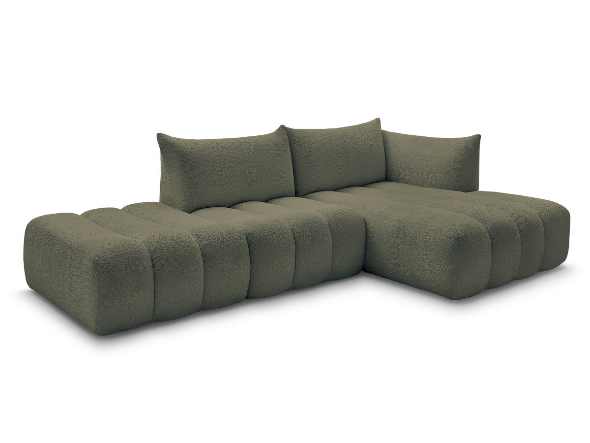 canapé d'angle fixe modulable azra tissu bouclette de couleur vert