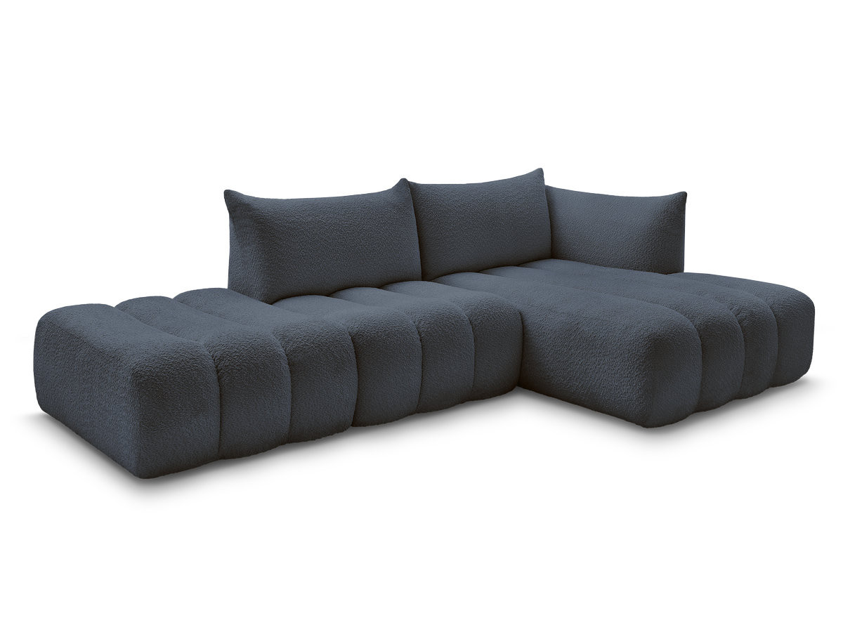 canapé d'angle fixe modulable azra tissu bouclette de couleur bleu foncé