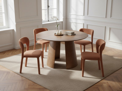 Ensemble GASTON avec table à manger ronde 120 cm placage chêne + 4 chaises PIA