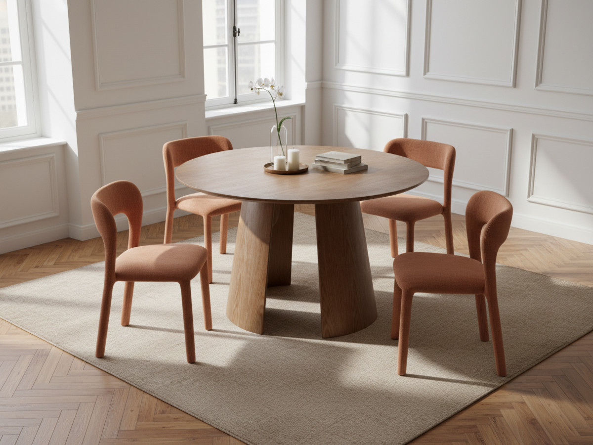 Table à manger ronde GASTON 120 cm placage chêne