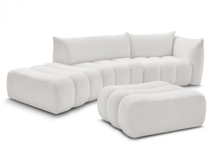 Canapé incurvé fixe 4 places AZRA tissu bouclette avec pouf