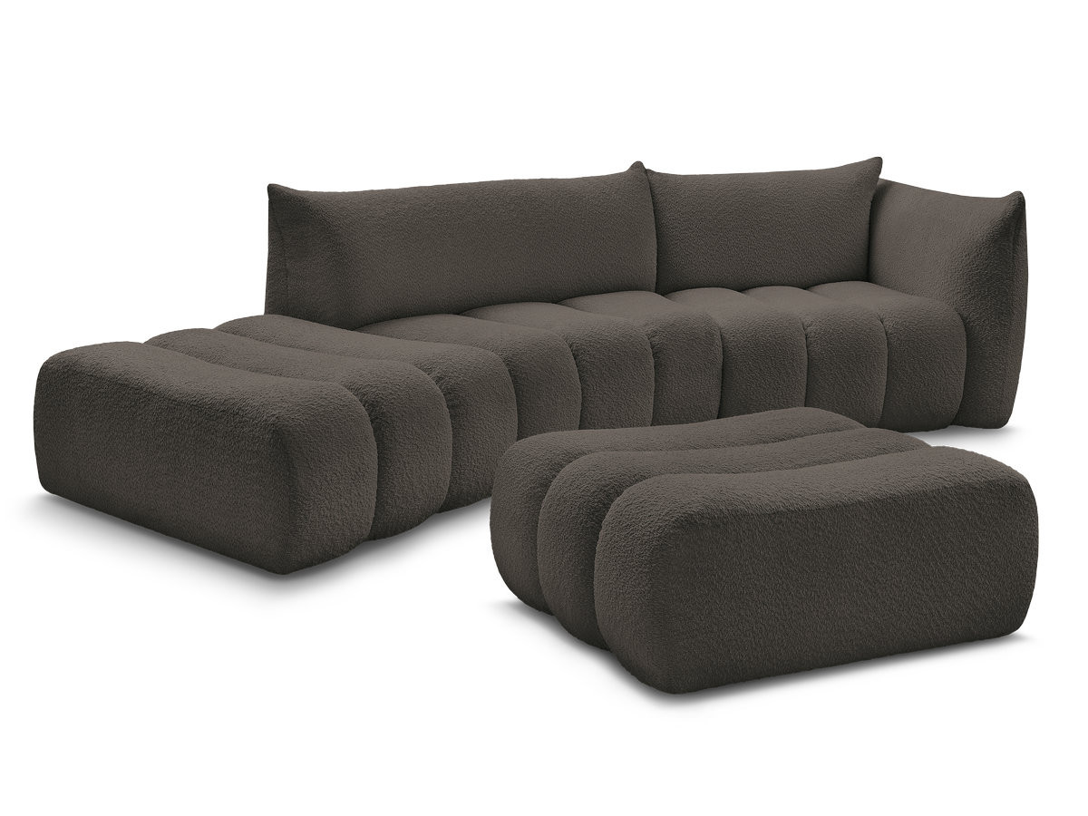 canapé incurvé fixe 4 places azra tissu bouclette avec pouf de couleur marron