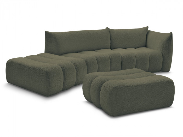 Canapé incurvé fixe 4 places AZRA tissu bouclette avec pouf