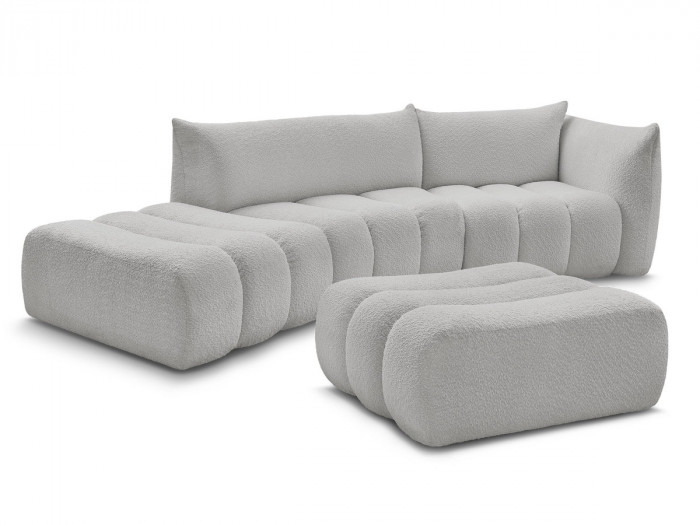 Canapé incurvé fixe 4 places AZRA tissu bouclette avec pouf