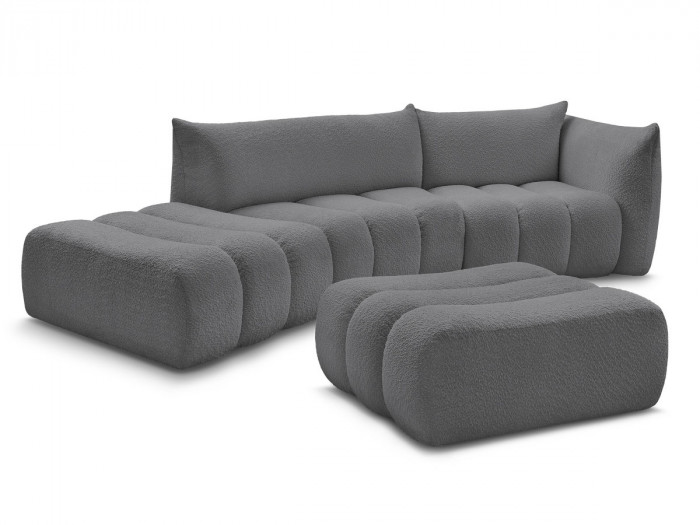 Canapé incurvé fixe 4 places AZRA tissu bouclette avec pouf