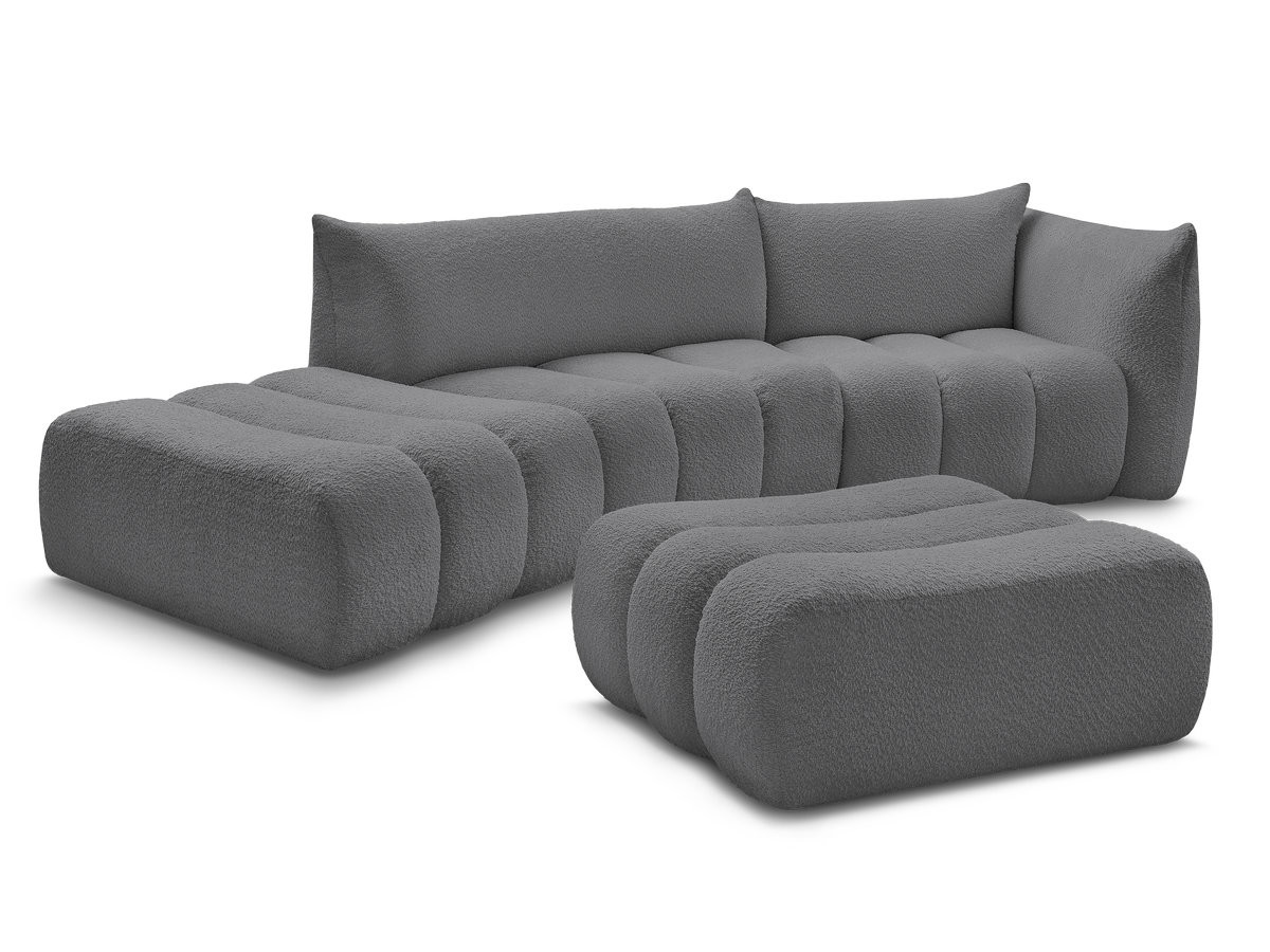 canapé incurvé fixe 4 places azra tissu bouclette avec pouf de couleur gris foncé