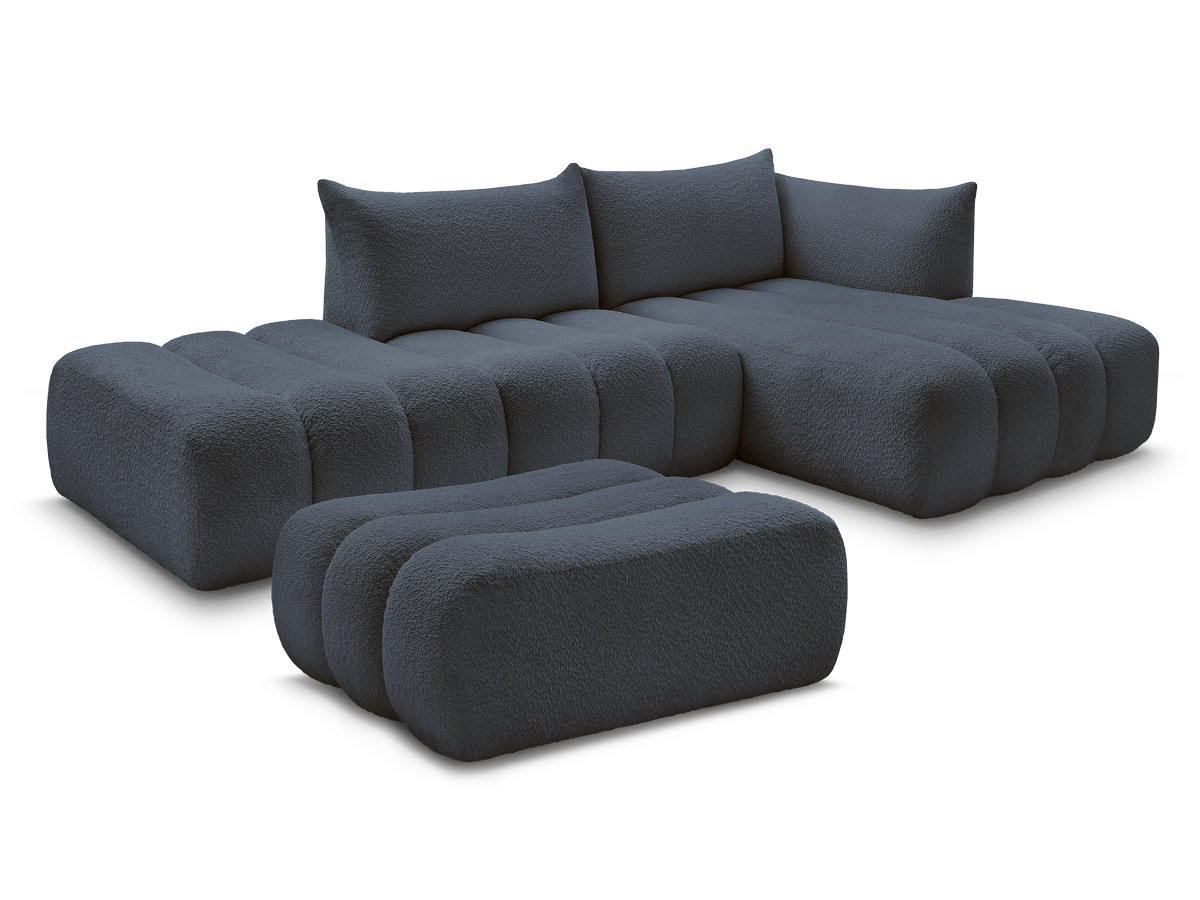 Canapé d'angle fixe modulable AZRA tissu bouclette avec pouf