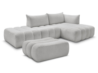 Canapé d'angle fixe modulable AZRA tissu bouclette avec pouf