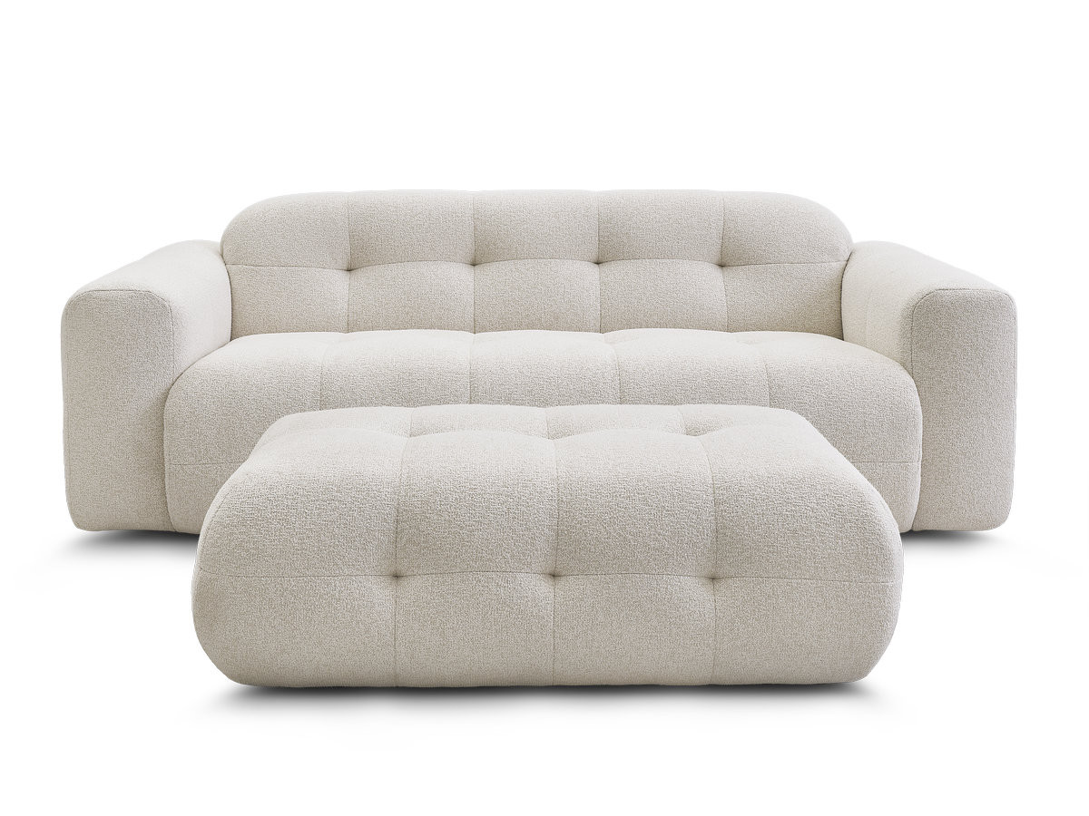 Canapé droit fixe 3 places LAURA tissu chiné avec grand pouf