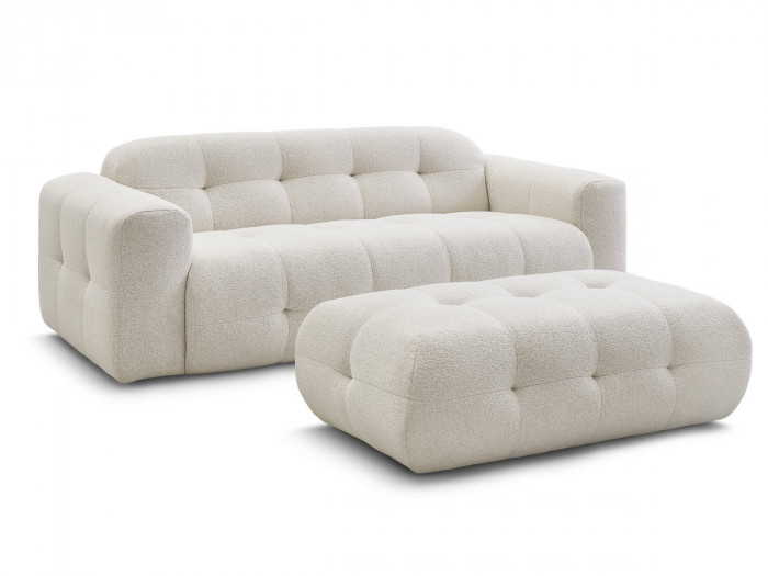 Canapé droit fixe 3 places LAURA tissu chiné avec grand pouf