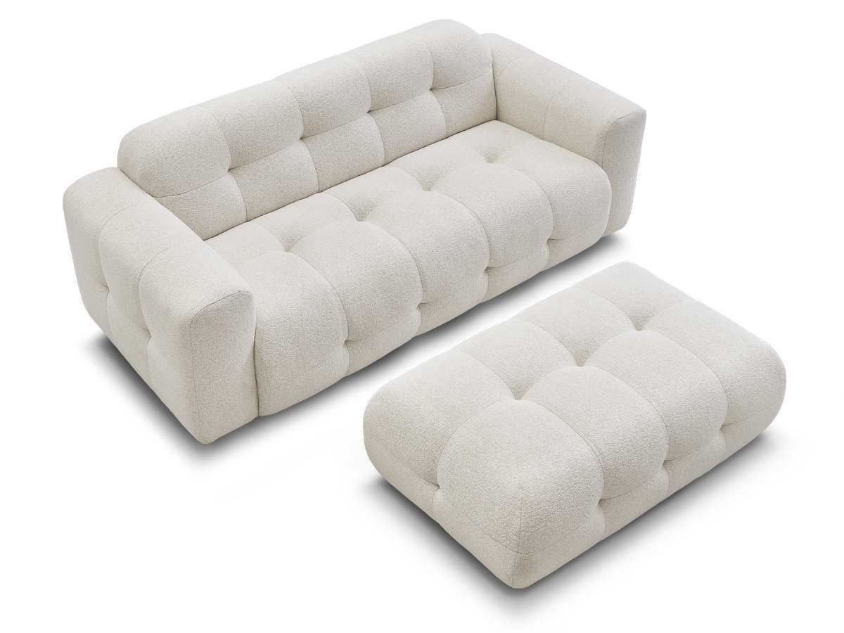 Canapé droit fixe 3 places LAURA tissu chiné avec grand pouf