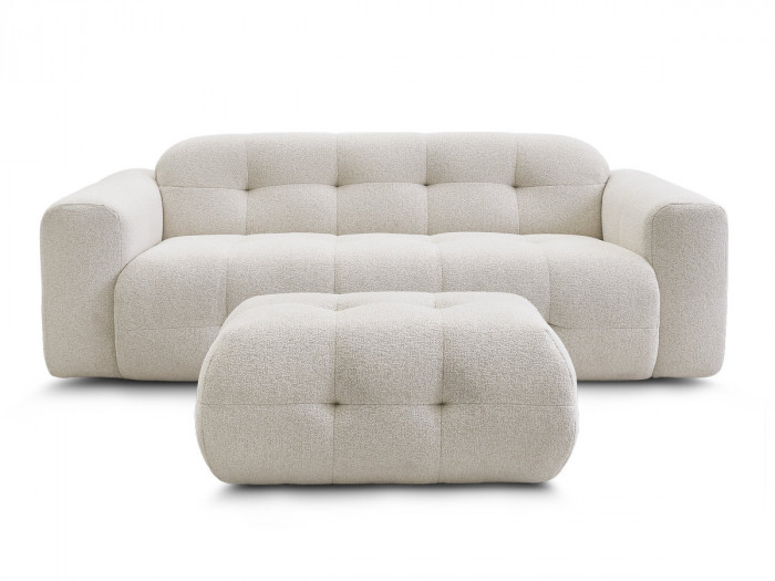 Canapé droit fixe 3 places LAURA tissu chiné avec petit pouf