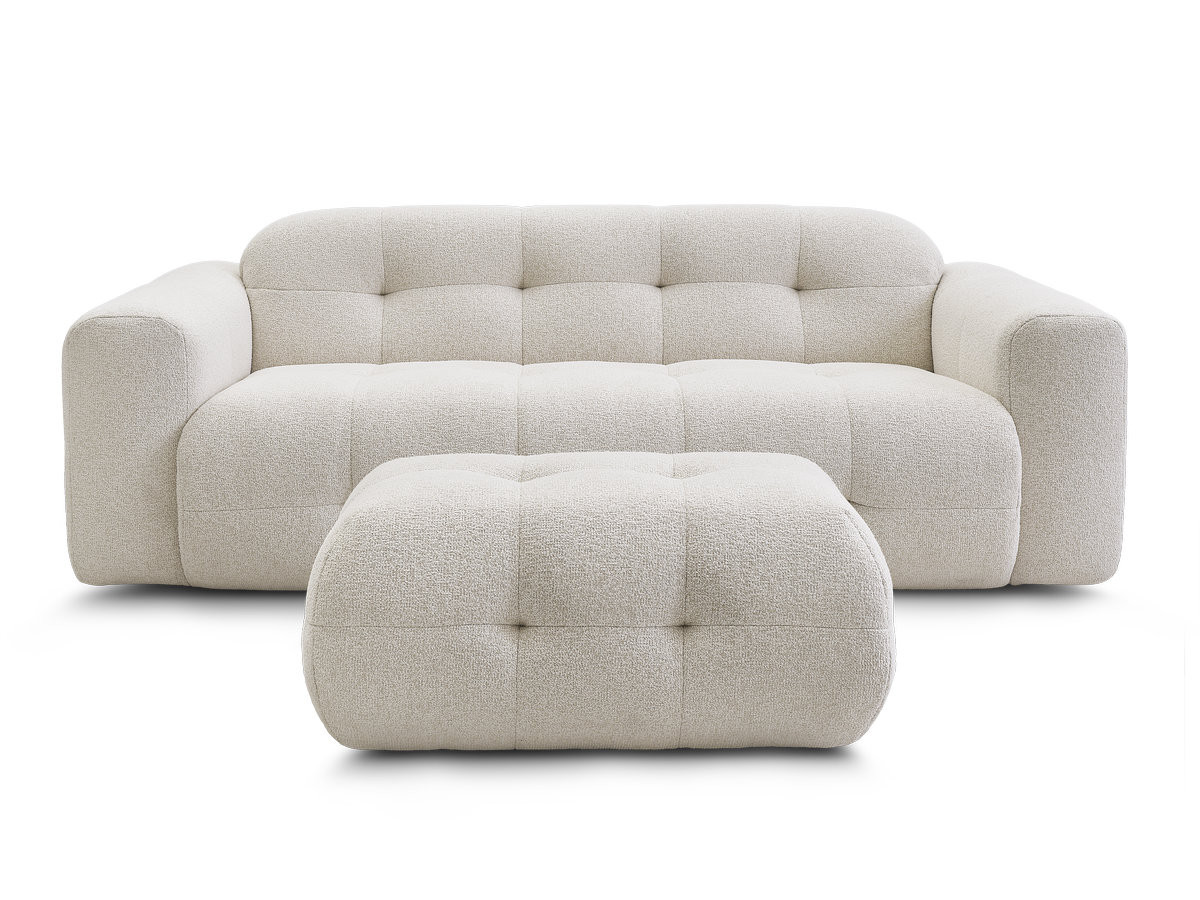 Canapé droit fixe 3 places LAURA tissu chiné avec petit pouf Canapé droit fixe 3 places LAURA tissu chiné avec petit pouf