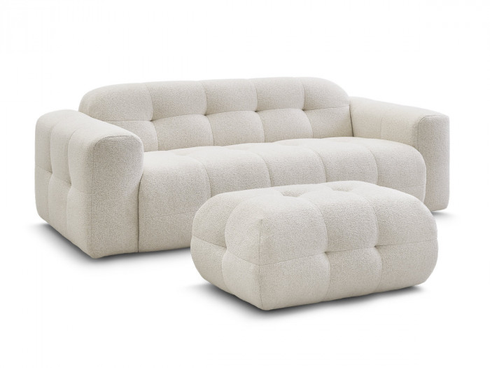 Canapé droit fixe 3 places LAURA tissu chiné avec petit pouf
