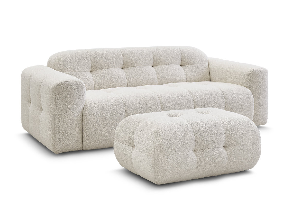 LAURA vaste 3-zits rechte bank in gemêleerde stof met kleine poef