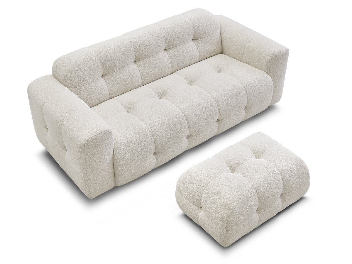 LAURA vaste 3-zits rechte bank in gemêleerde stof met kleine poef