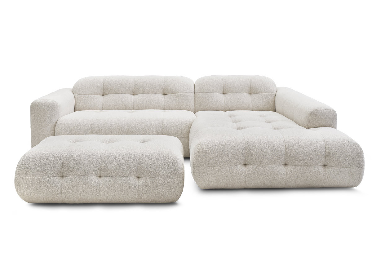 Canapé d'angle fixe LAURA tissu chiné avec grand pouf