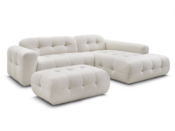 Canapé d'angle fixe LAURA tissu chiné avec grand pouf
