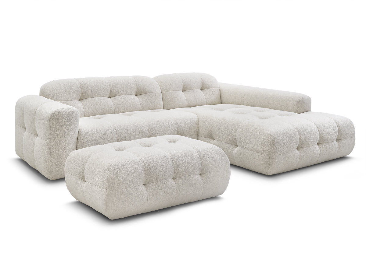 laura vaste hoekbank in gemêleerde stof met grote voetenbank gekleurd beige