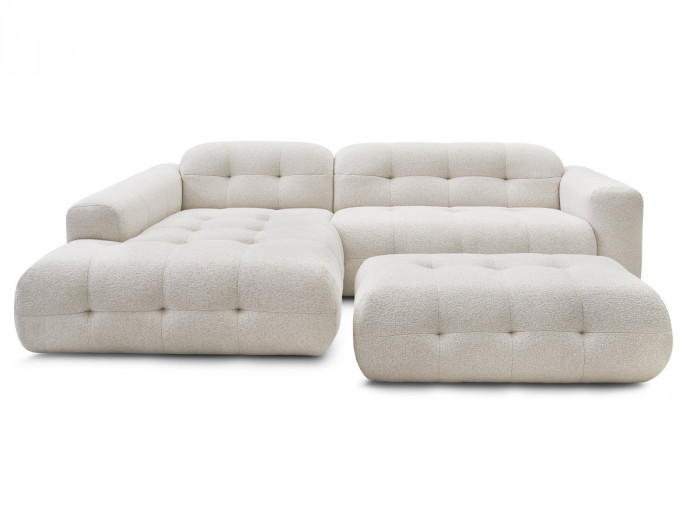 Canapé d'angle fixe LAURA tissu chiné avec grand pouf